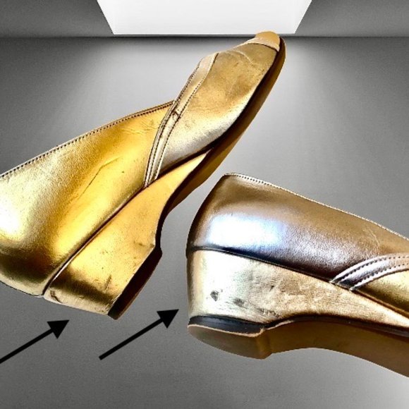 Easy Street Vintage 80's Low Wedge Pump Silver + Gold Made in USA USED - Picture 15 of 15